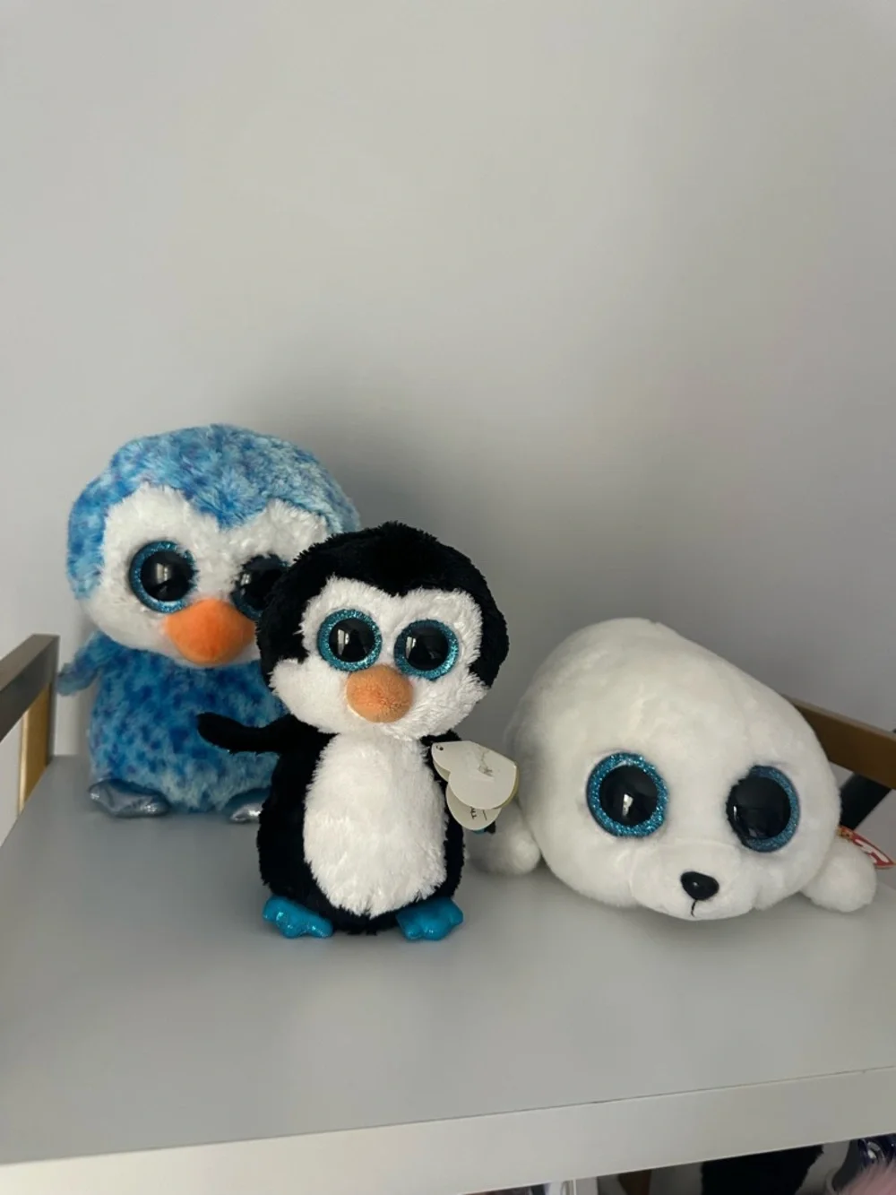 Ty Blue Penguin, Black & White Penguin, and White Seal Plush Set
